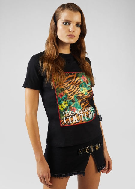 Versace Tropical Tiger Print T-shirt Dam - 327509FNE